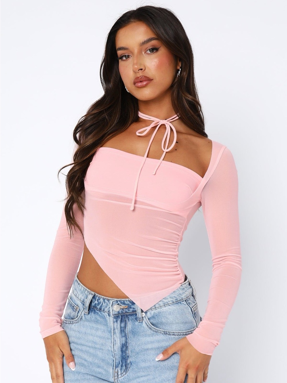 White Fox Boutique Pink Mesh Long Sleeve Top - Picture 5 of 6